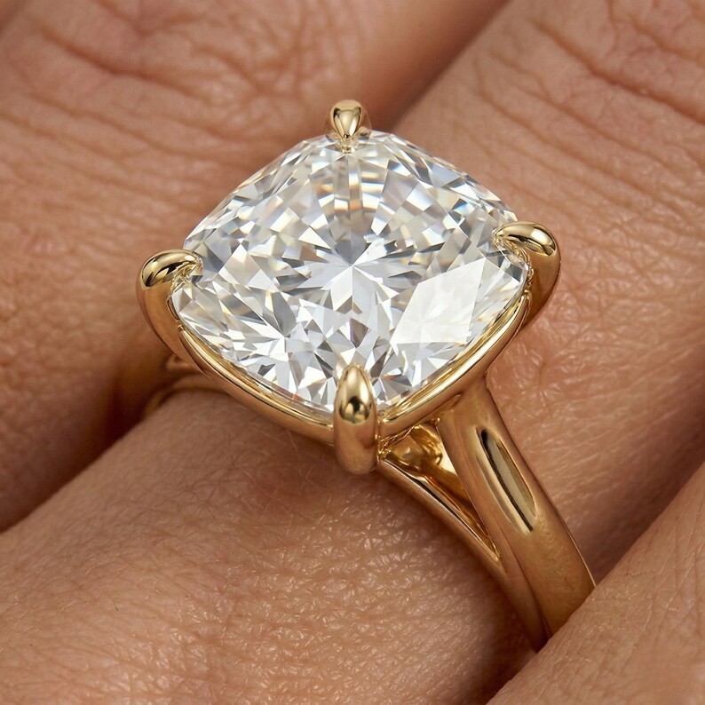 2.5CT Cushion Cut Lab Grown Diamond Ring For Bridal Gift 14k Solid Yellow Gold