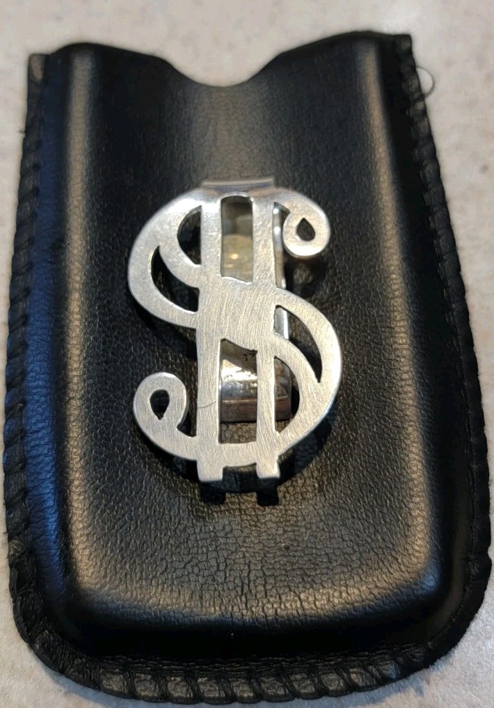Vintage Sterling Silver Dollar Sign Money Clip Mexico - 16.40 Grams