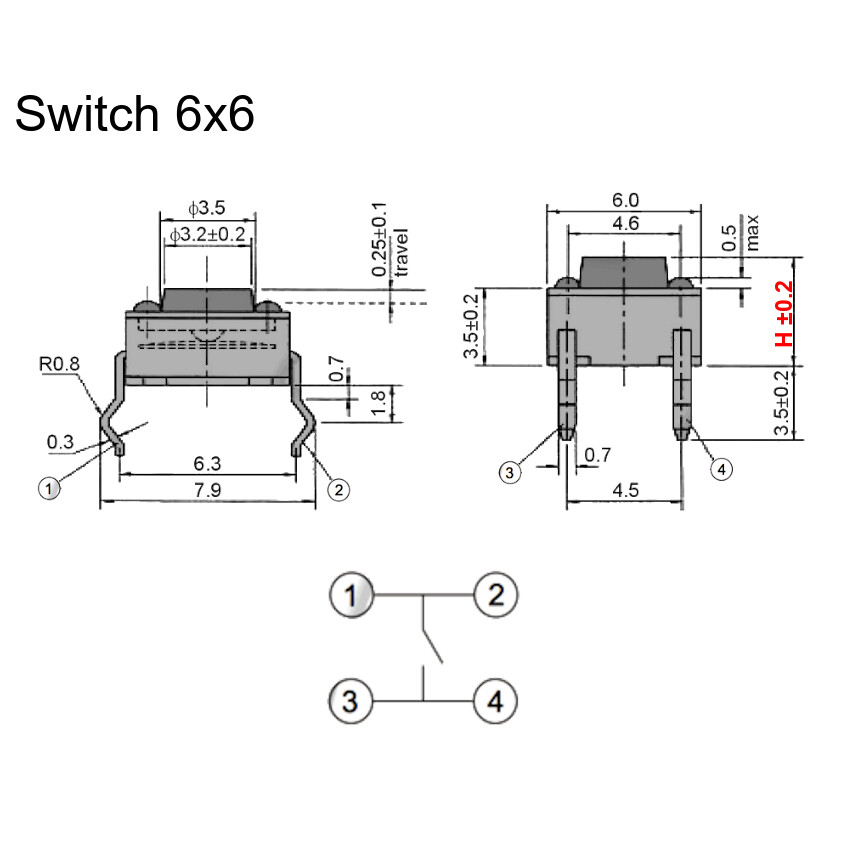 Micro pushbutton 6 x 6 x 4.3 mm micro pushbutton mini pushbutton micro pushbutton switch