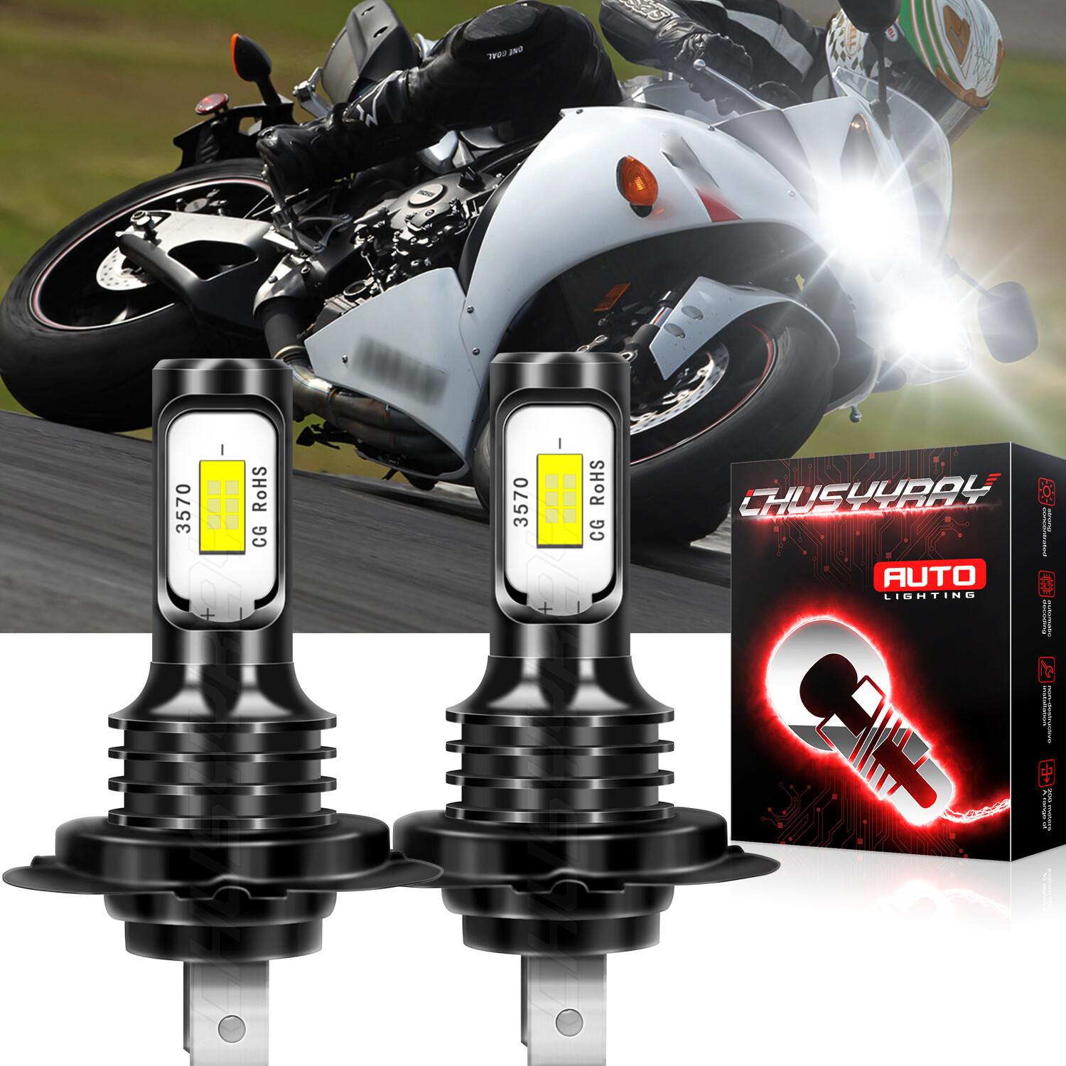 For Suzuki GSXR600 2004 2005 2006 2007 - H7 LED Headlight Bulbs Motorcycle