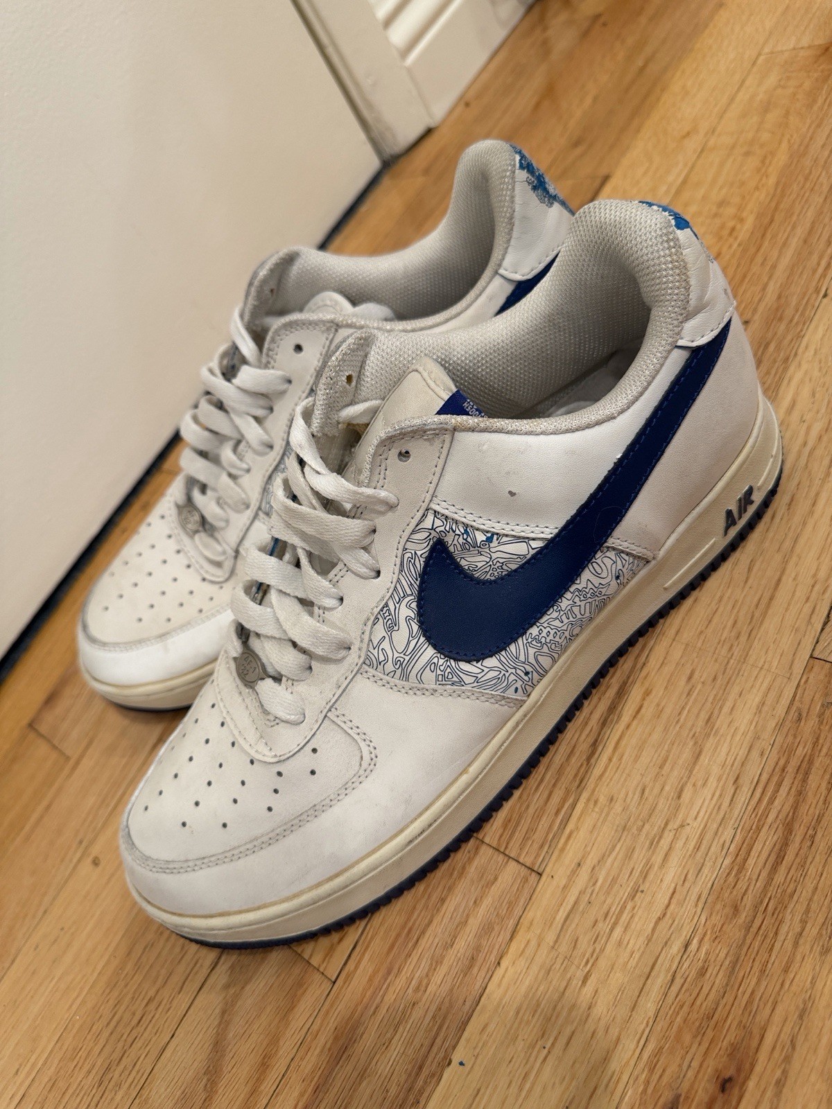 Nike Air Force 1 Lows 2005 White Blue Maze Laser Series Custom Art