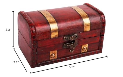 WaaHome Pirate Treasure Boxes Small Wood 5.5''X3.2''X3.2'', 5.5" Red