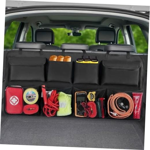 Car Trunk Organizer, Backseat Hanging Organizer with 8 XL-39.5x18in Black