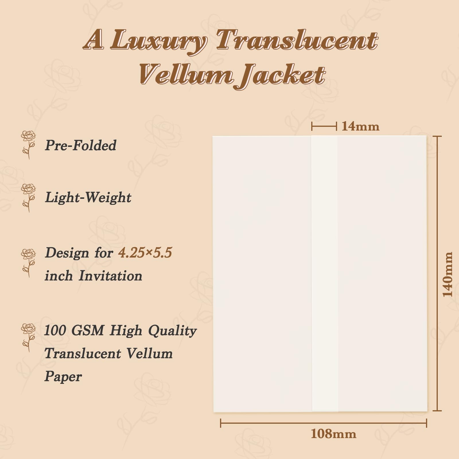 30 PCS PreFolded Vellum Jackets For 4.25x5.5 Invitations 100GSM Translucent