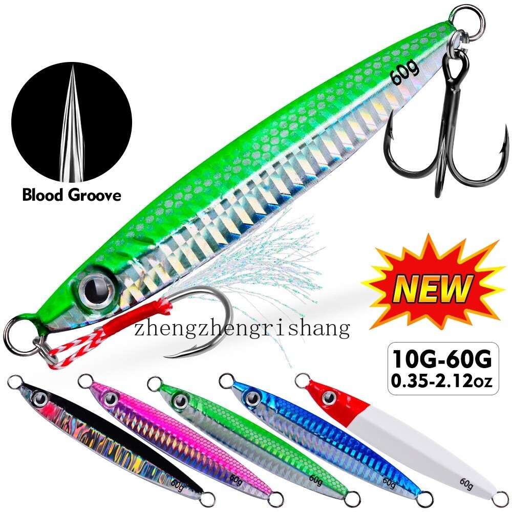 5Pcs Metal Jig Lure Shore 10G-60G Spoon Jigging Bass Saltwater Fishing Tackle