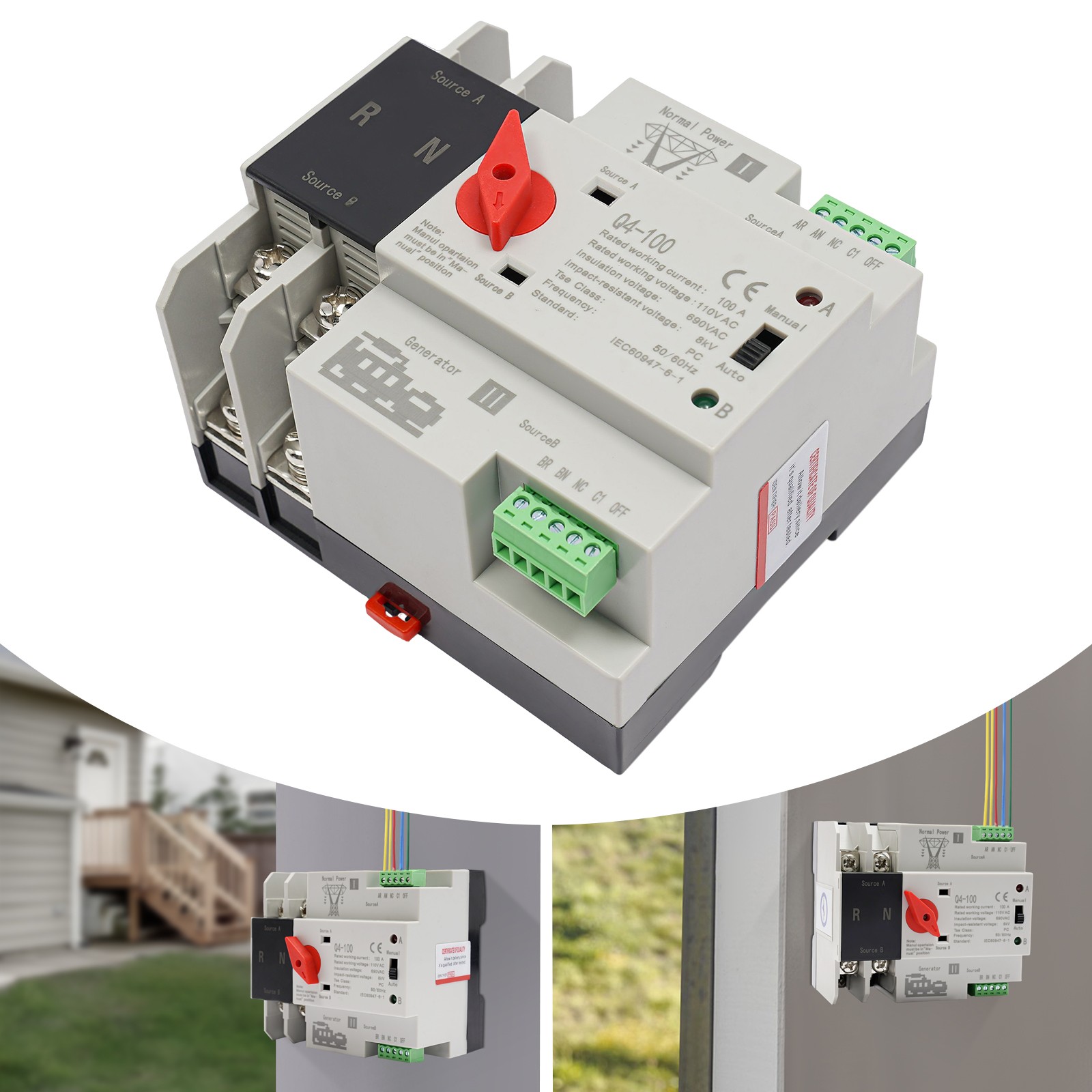 Automatic Transfer Switch 2P 100A Generator Changeover Switch Dual-Power NEW!