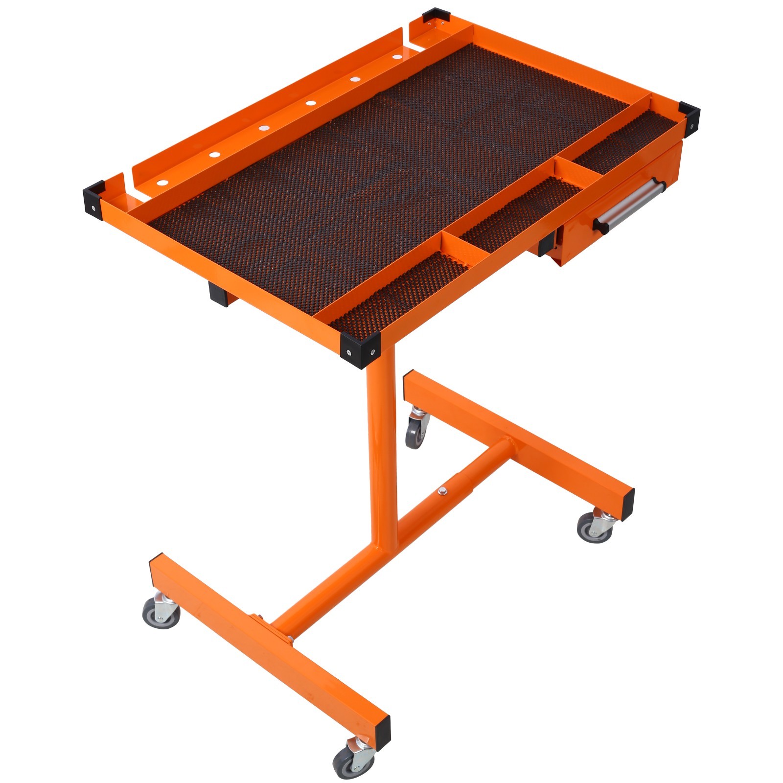 Portable Adjustable Garage Table 220lb Cap Orange Steel Drawer Casters