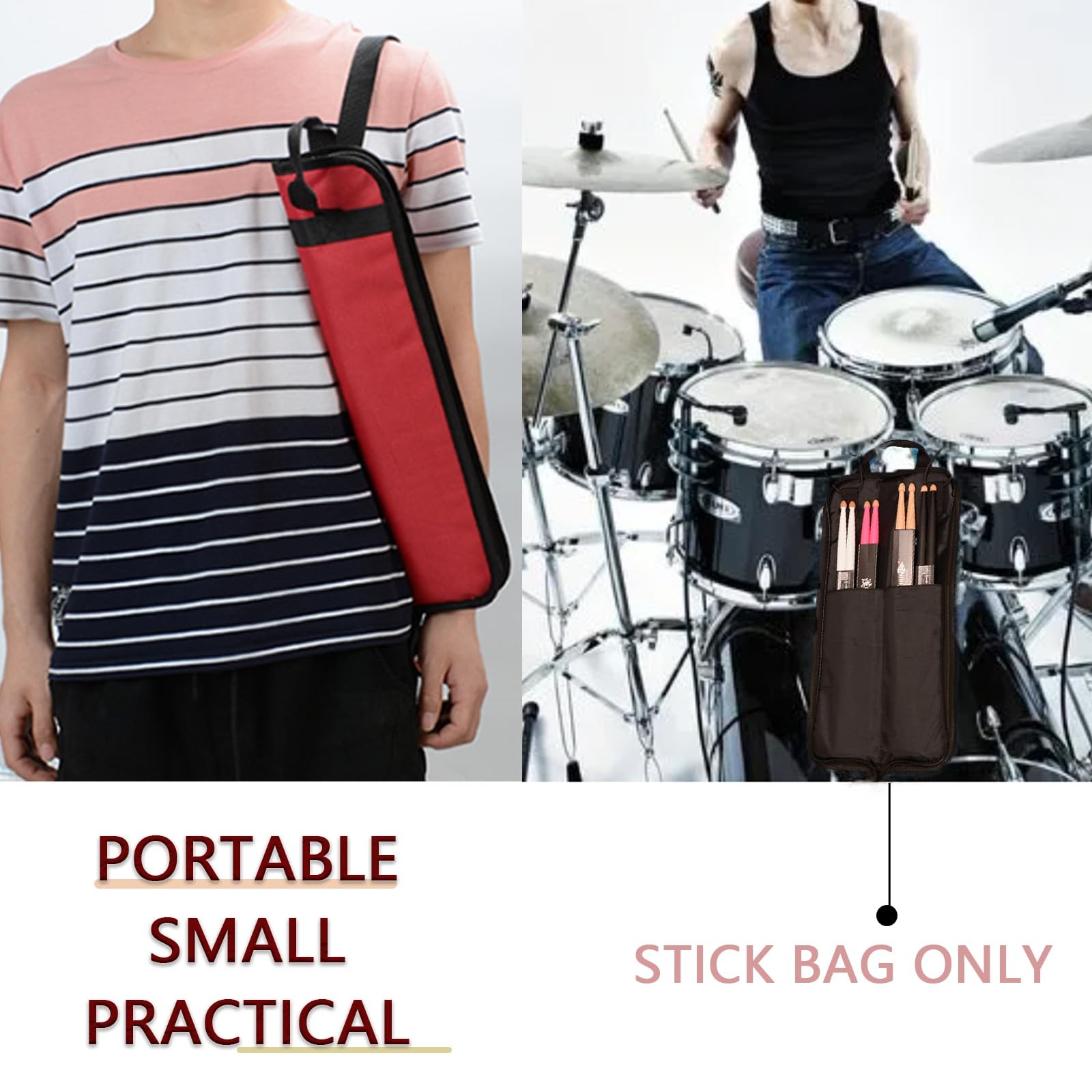 Drum Stick Bag - Portable Drumstick Holder with Hooks for Hanging, Storage Case