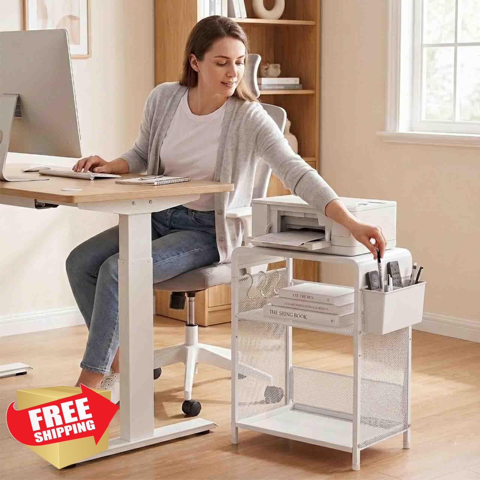 ECOLOVI Printer Stand White Metal 3 Tier Adjustable