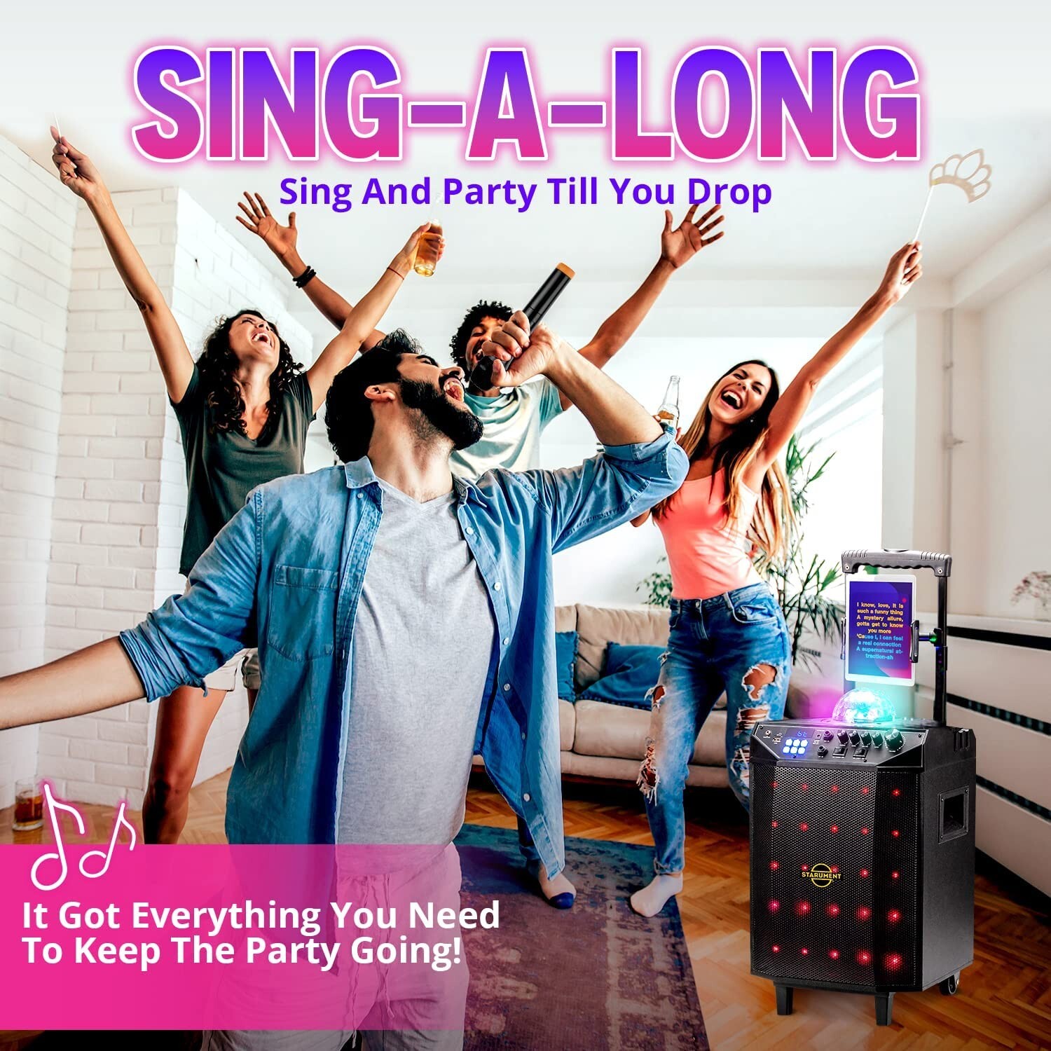 Portable Karaoke Machine -Wireless Bluetooth Speaker System with USB