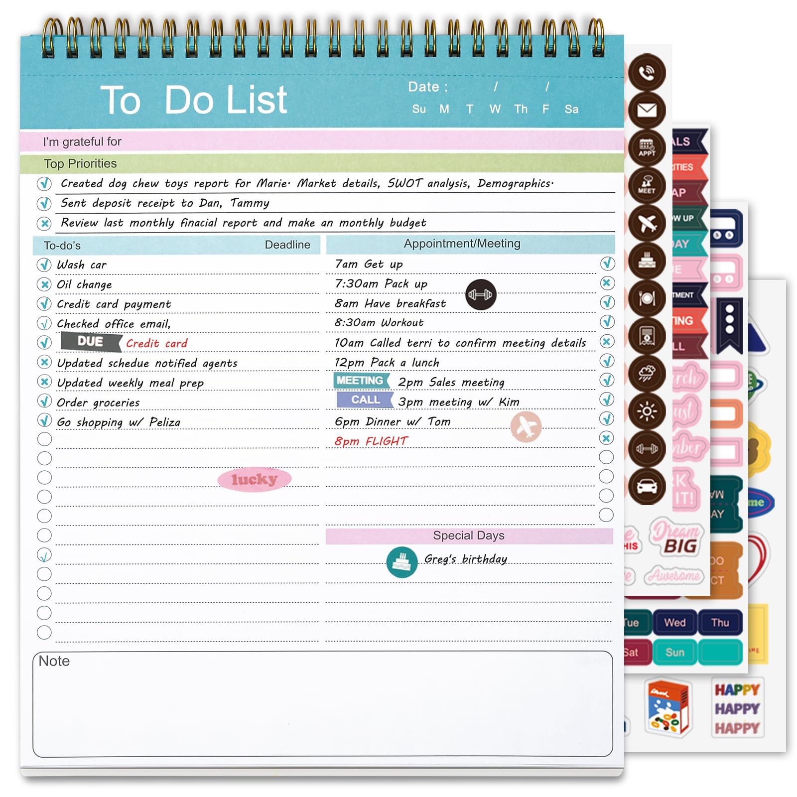 To Do List Notepad, Spiral Bound Undated Daily Planner, 52 Sheets 8.5" X 10.5" T