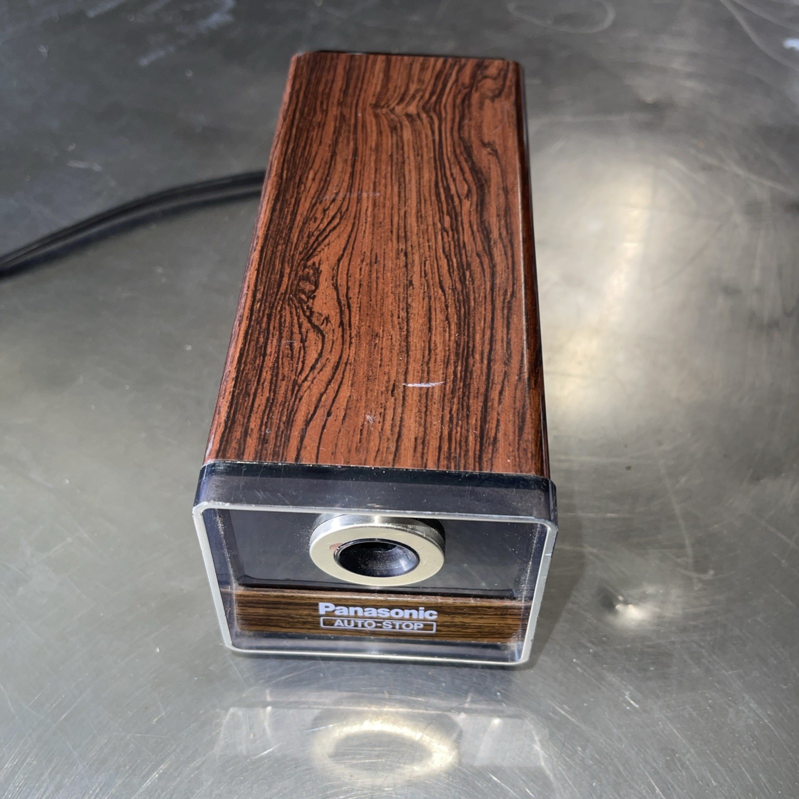 Vintage Panasonic KP-120 Brown Wood Grain Electric Pencil Sharpener Auto Stop