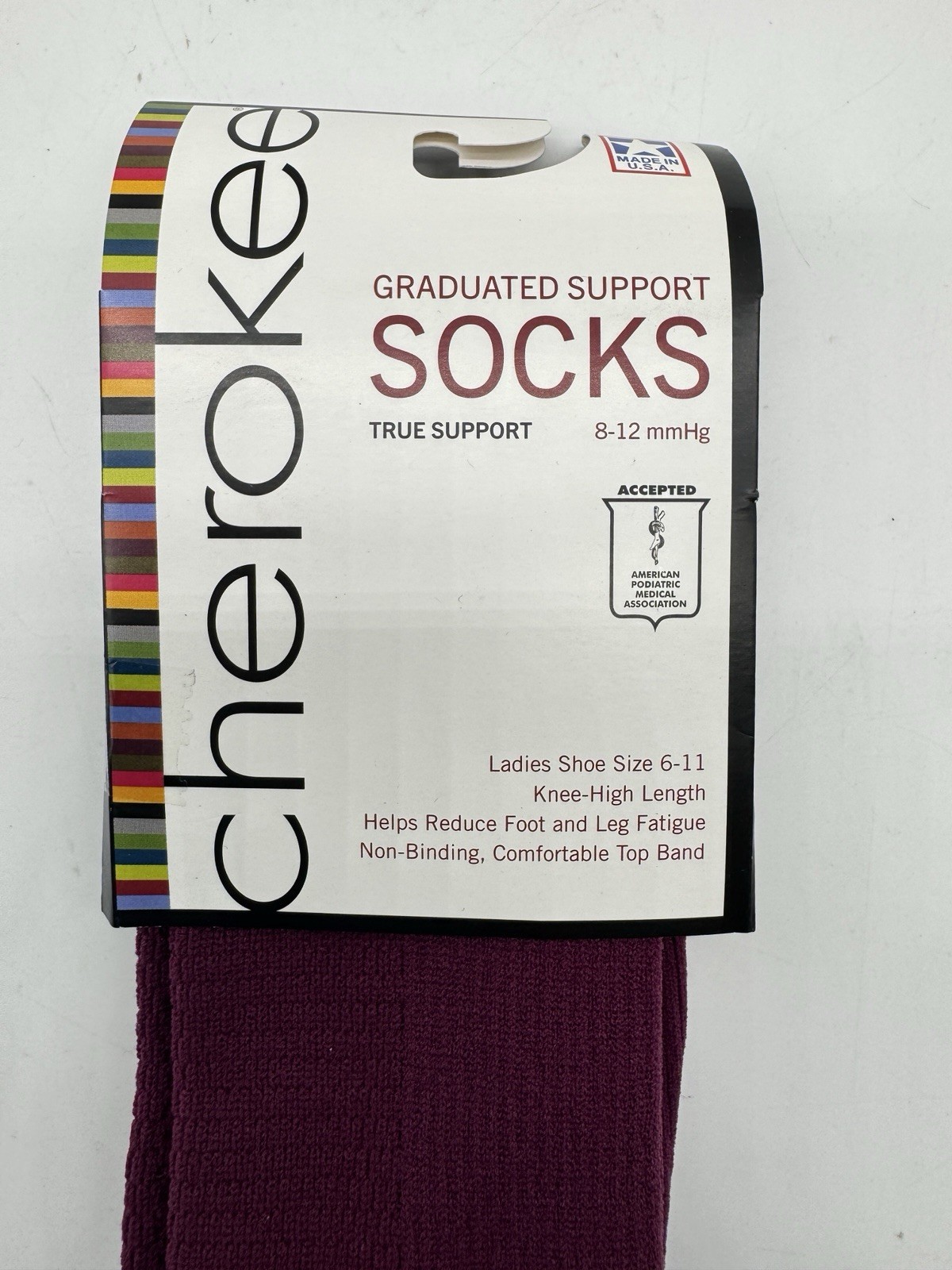 Cherokee Graduated Women’s Compression socks 8-12 MmHg Knee Length Size6-11 Wine