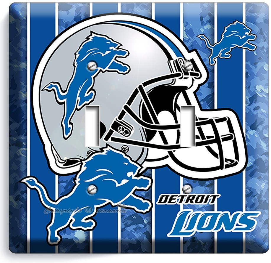 DETROIT LIONS FOOTBALL 2 GANG LIGHT SWITCH WALL PLATE MAN CAVE ROOM SPORT DECOR