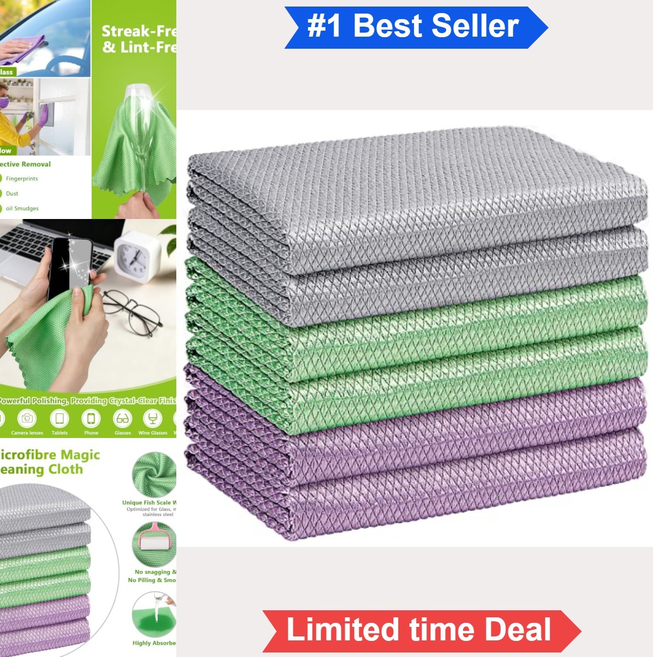 Microfiber Glass Cleaning Cloths 6 Pack 16x14 Inches Lint Free Streak Free