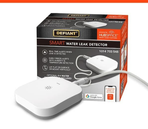 Defiant WiFi Smart Water Leak Detector 4 ft Cable Battery Operated Hubspace