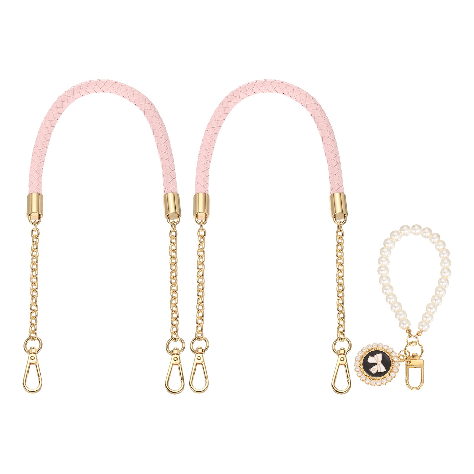 2Pcs 23.6Inch PU Leather Purse Strap with Pendant (Light Pink, Light Gold Chain)