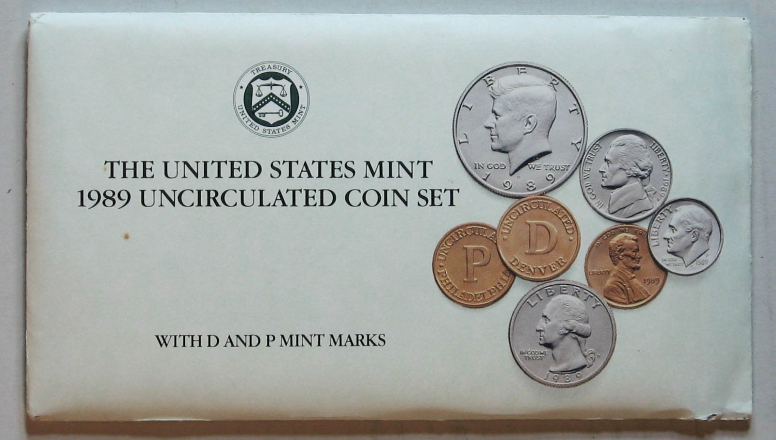 1989 US MINT UNCIRCULATED SET / 10 BU COINS SEALED IN OGP FLAT PACK