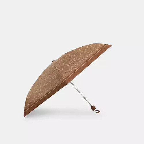 Coach Tan/Brown Uv Protection Signature Print Mini Umbrella (CZ197) - New