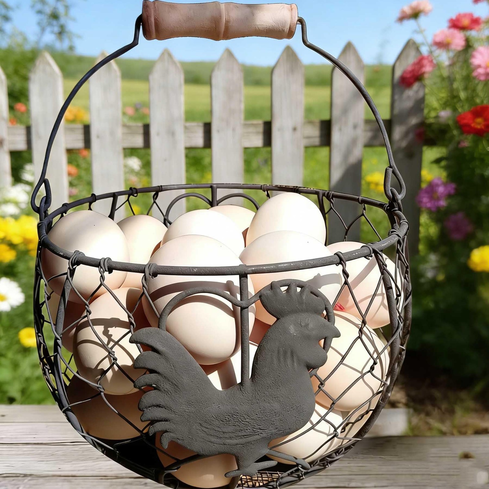 . Chicken Wire Egg Basket for Gathering Fresh Eggs, Round Metal Egg Collectin...