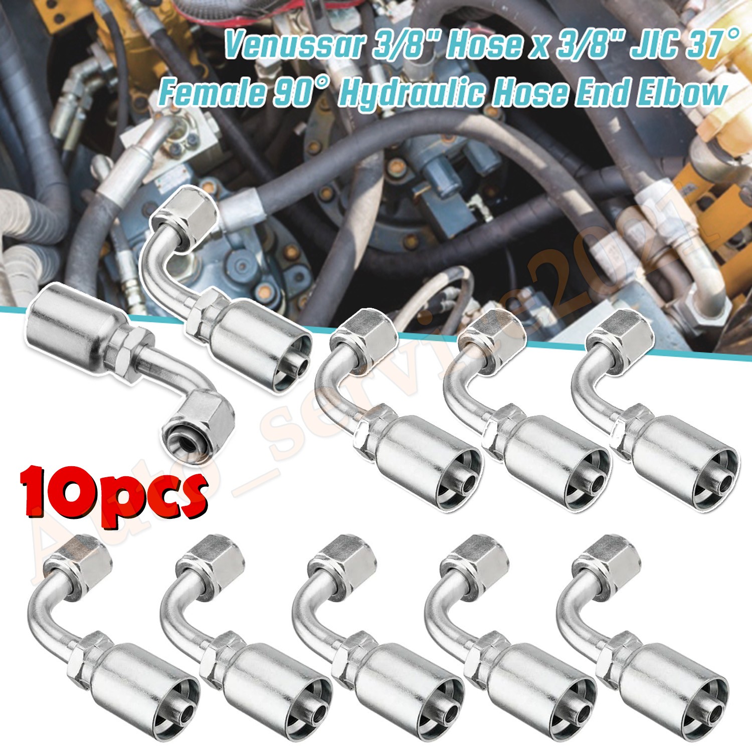 10X 3/8" JIC 37° Female 90° Hydraulic Hose End Elbow Crimp Fitting For 3/8" I.D