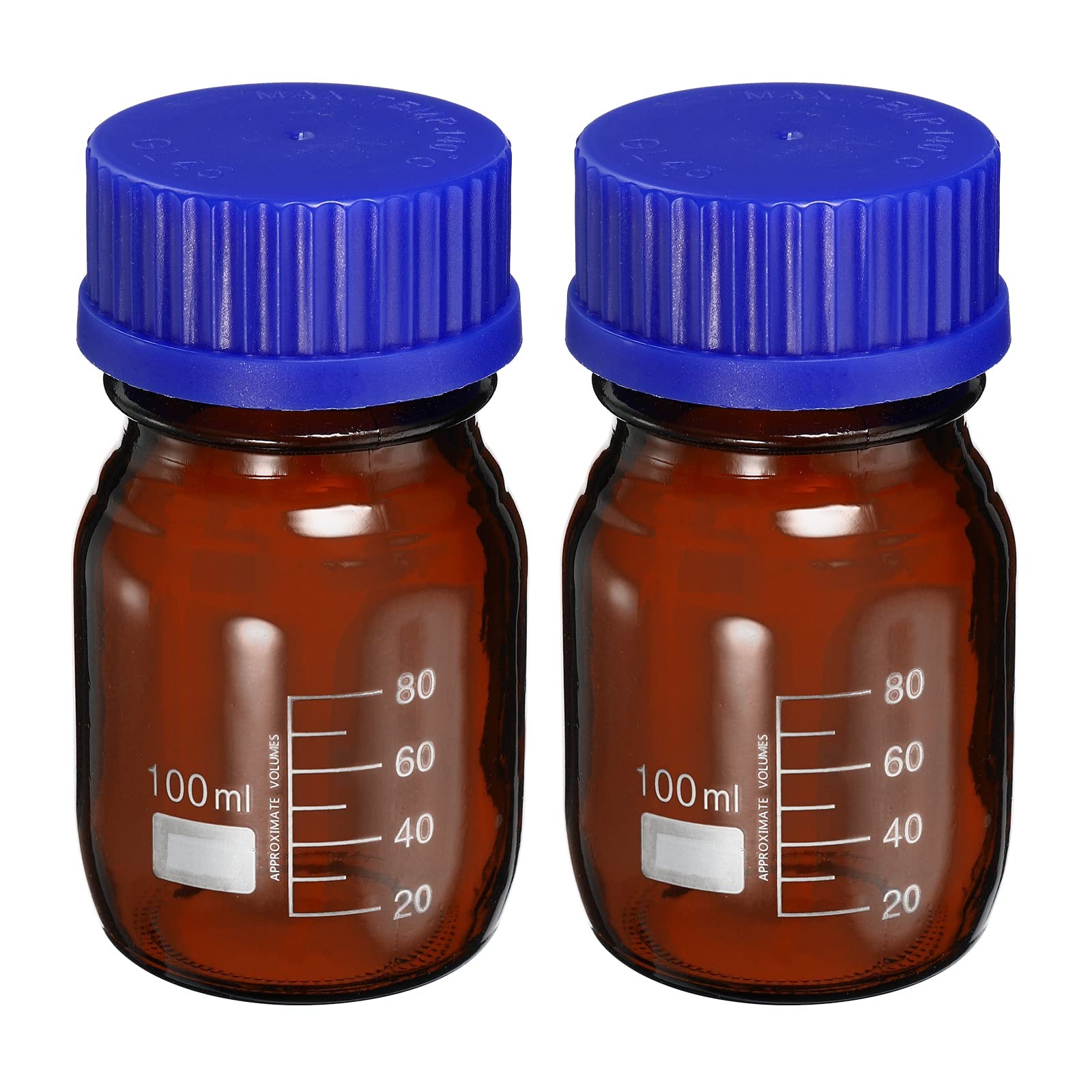 PATIKIL 100mL Reagent Media Bottle, 2Pcs Round Graduated Glass Storage Bottle...