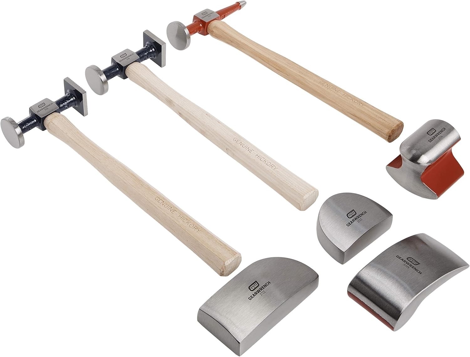 Lightweight 7-Piece Hammer & Dolly Set with Flame-Treated Hickory Handles