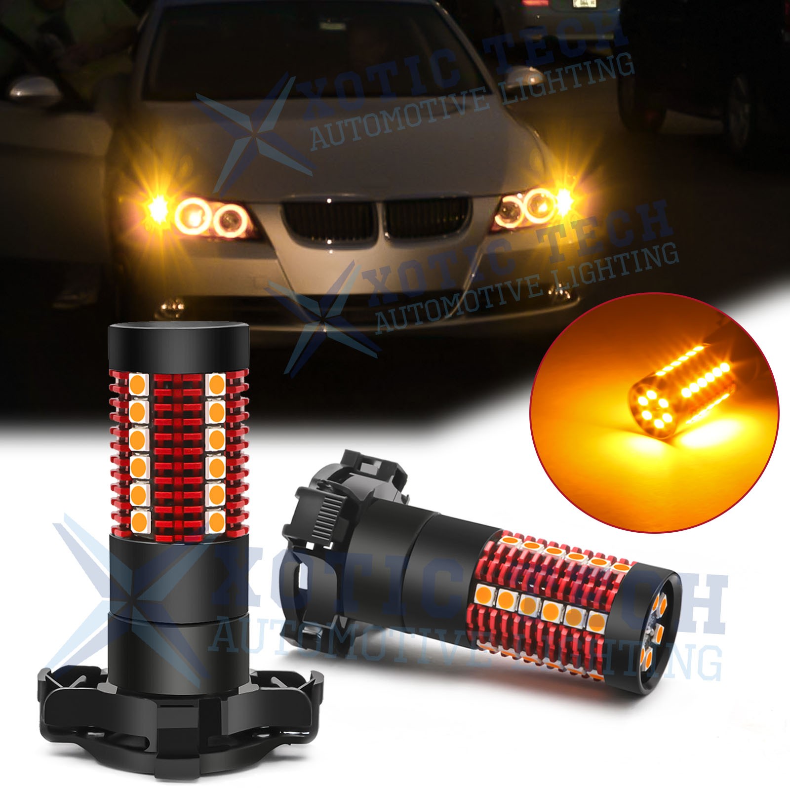 2X 3000K Amber Anti Hyper Flash PY24W LED Front Turn Signal Bulbs For BMW Audi