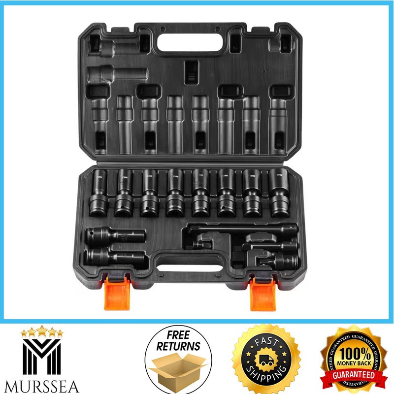 SKYSHALO 3/8 in 360 Swivel Impact Socket Set 14 Pc Deep Universal Metric 10-19mm