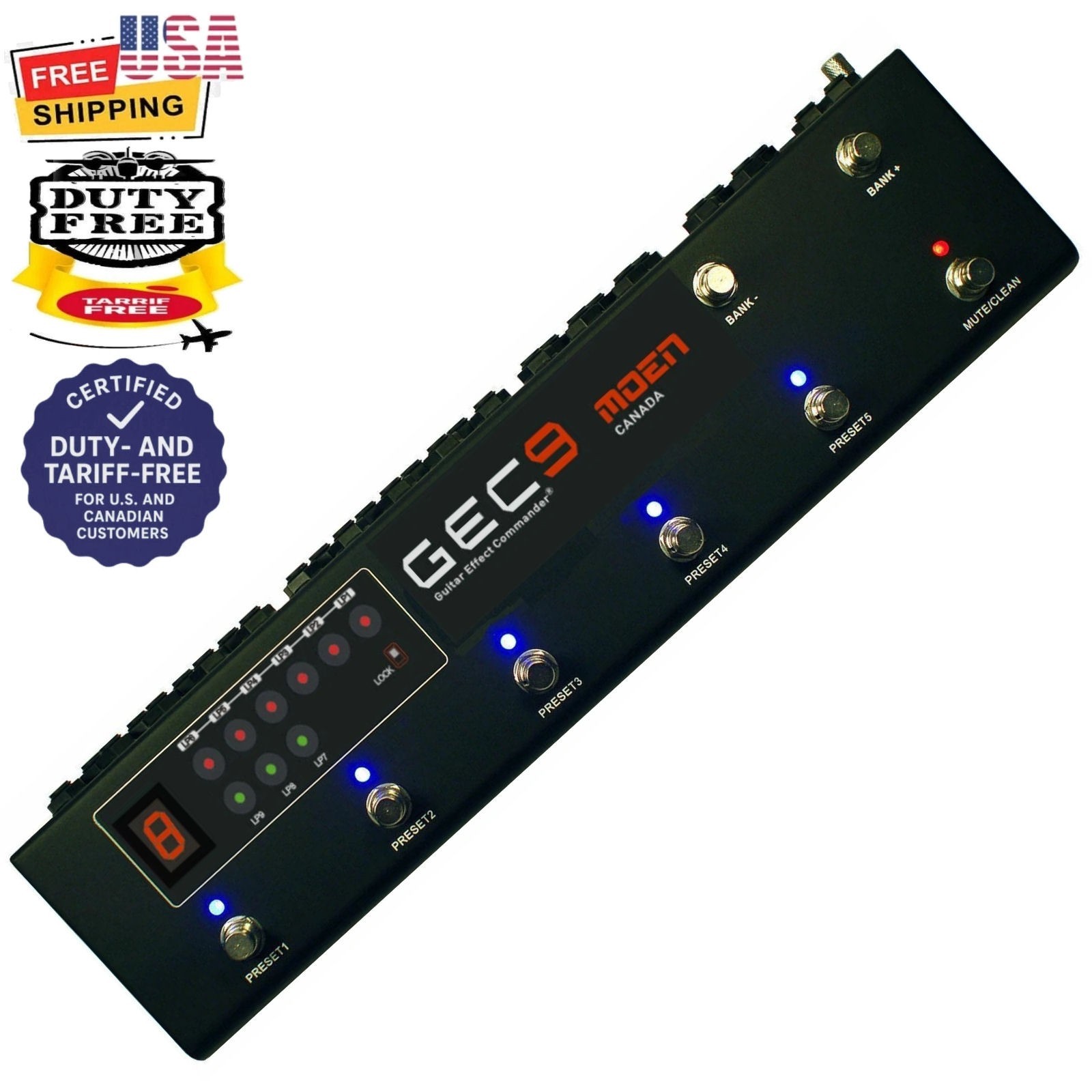 MOEN GEC9 V2 Guitar Pedal FX Switcher 9 Loop Foot Controller Routing System + DC
