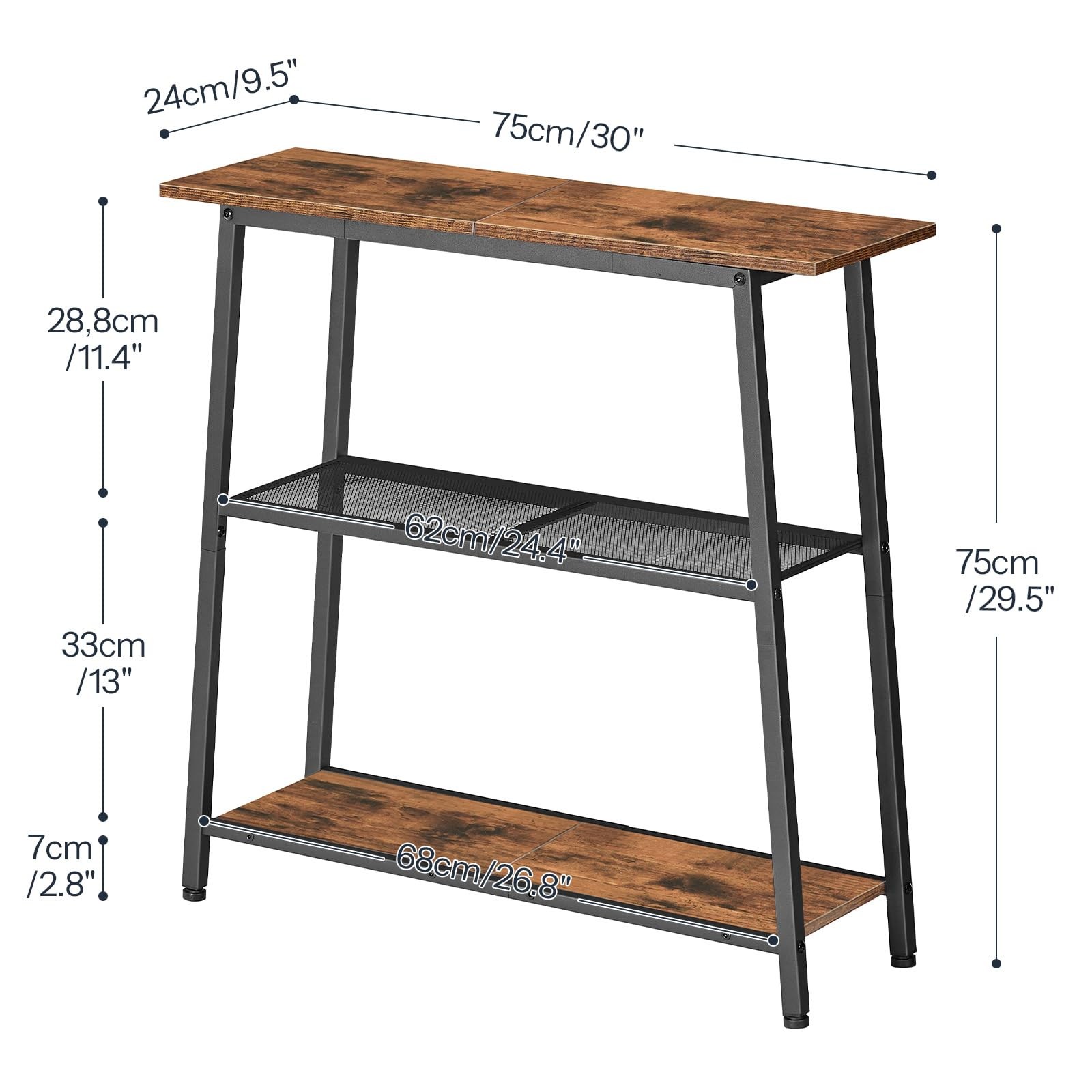 Narrow Console Table, 3-Tier Small Entryway Table with Storage Shelves, Behin...
