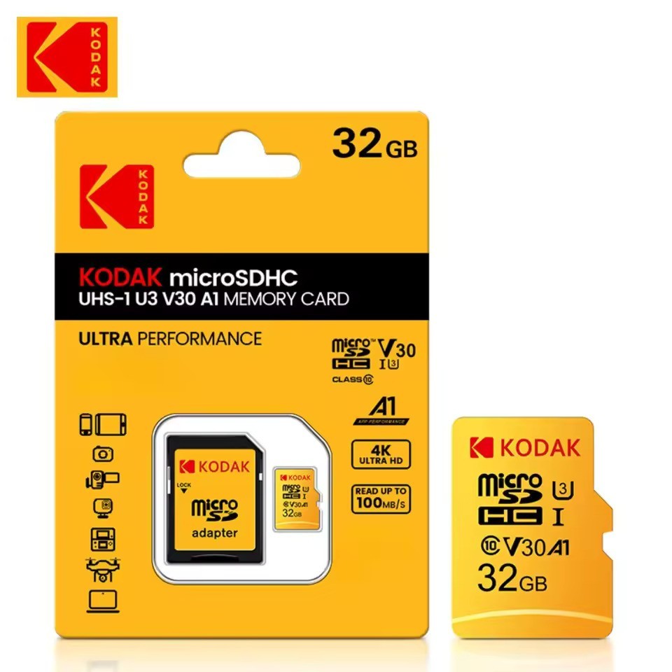 KODAK Official 32GB 64GB 128GB 256GB Micro SD HC Flash Memory Card Class 10