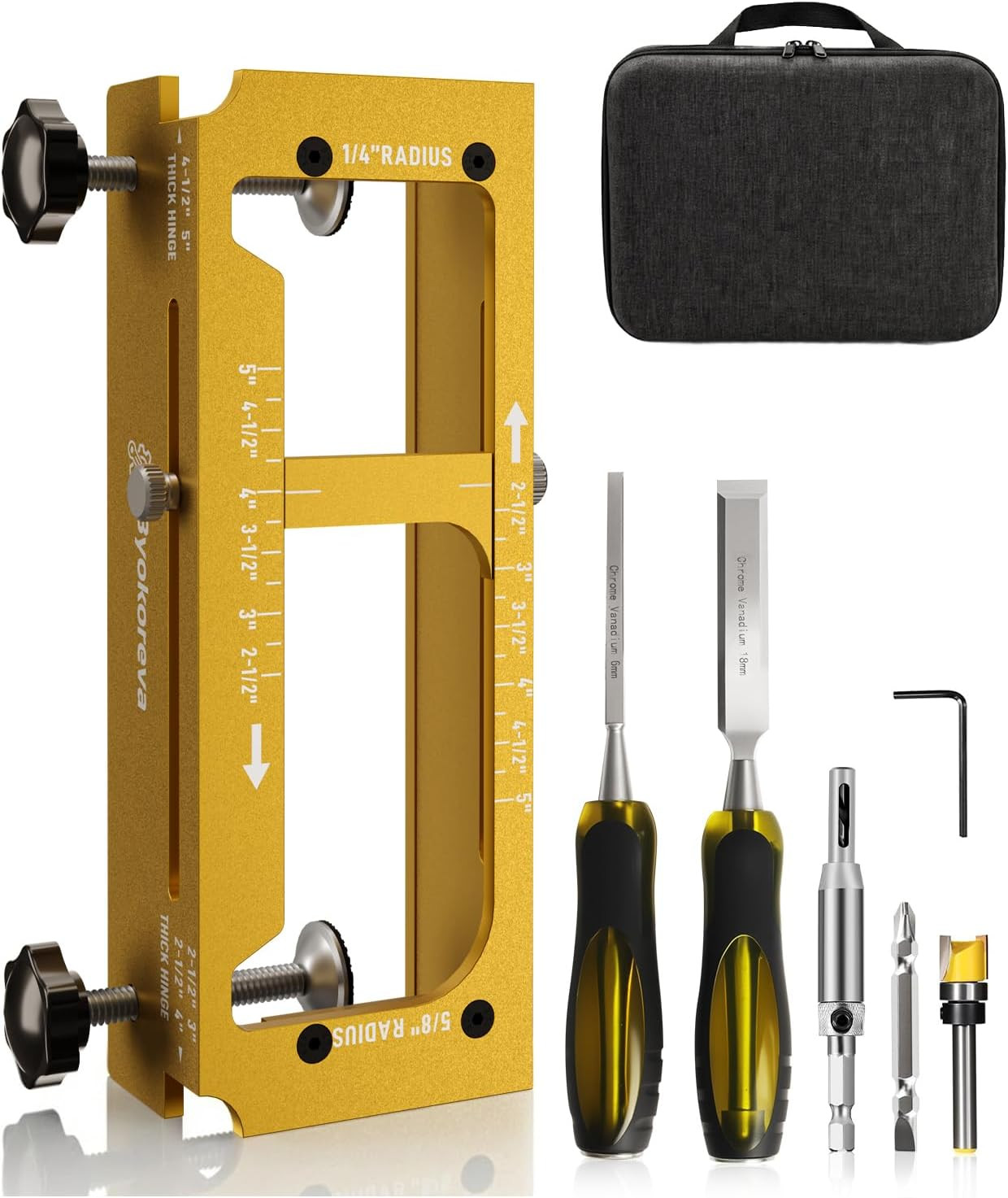 Door Hinge Jig Kit, Router Template for 2.5"-5" Hinges with Storage Case | Alumi