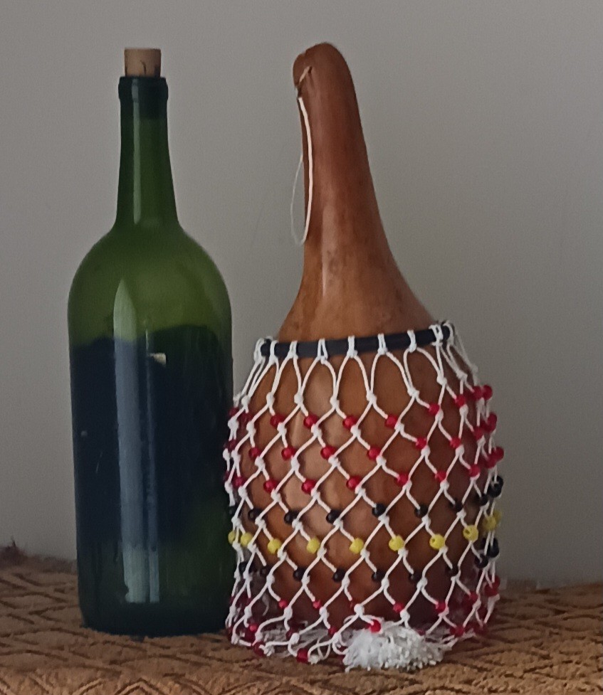 African-style netted gourd rattle (Ewe-style axatse)