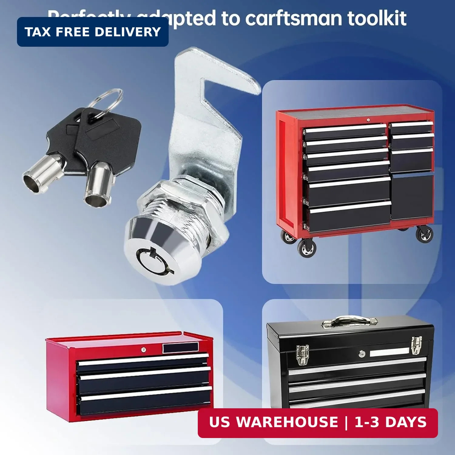 Silver Tool Box Locks with Keys for Craftsman, 5/8" Cam Lock Replacement, 2 Sets
