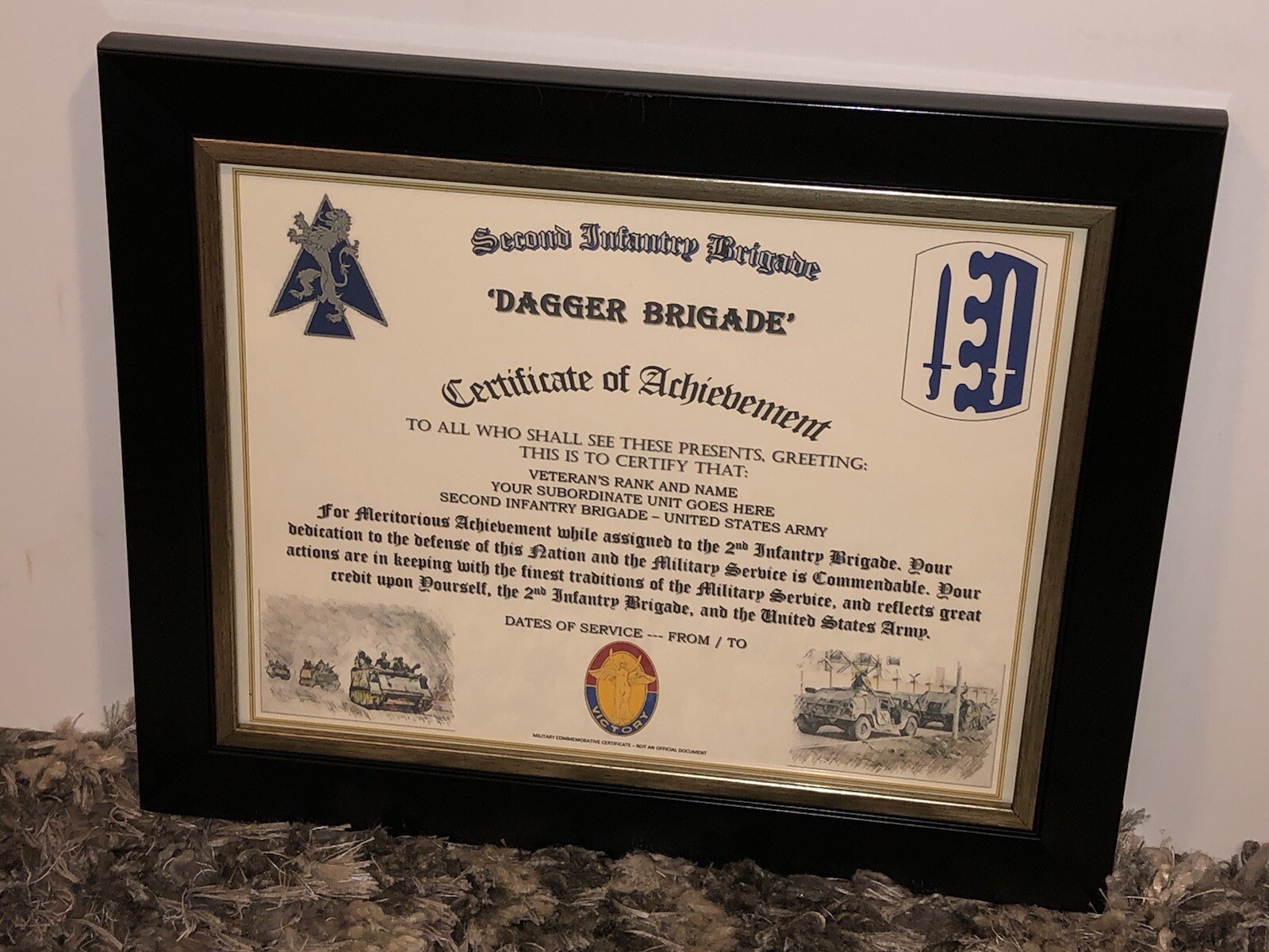 2ND INFANTRY BRIGADE - DAGGER BRIGADE / ACHIEVEMENT (COMMEMORATIVE CERTIFICATE)
