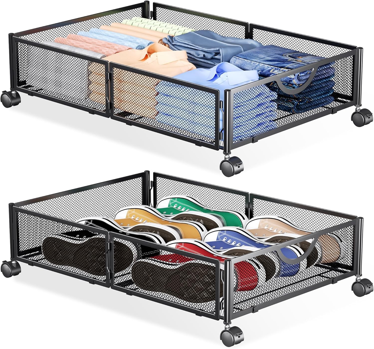 Under Bed Storage W/ Wheels 2 Pack Under Bed Shoe Storage Organizer Drawer
