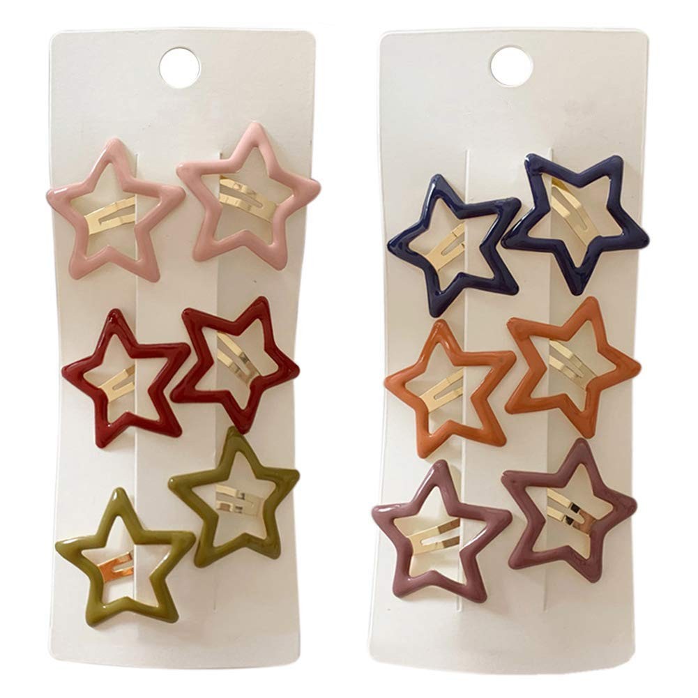 Pinksee 12 Pcs Metal Snap Hair Clips Star 6 Count (Pack of 2),