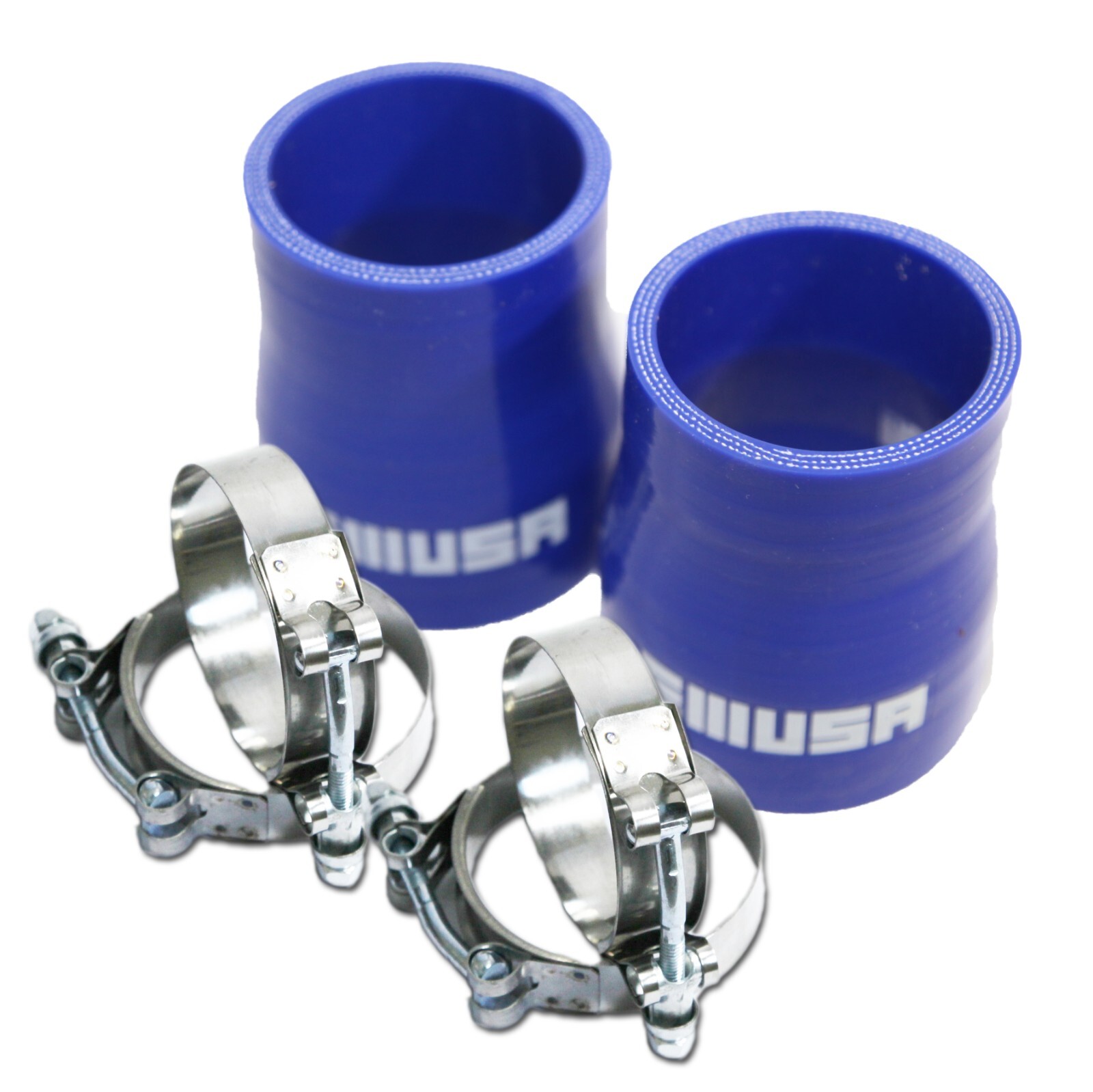4 PLY Reinforced BLUE 2xStraight Silicone Hose 2.25" to 2.5" ID w/ 4xSS T Clamps