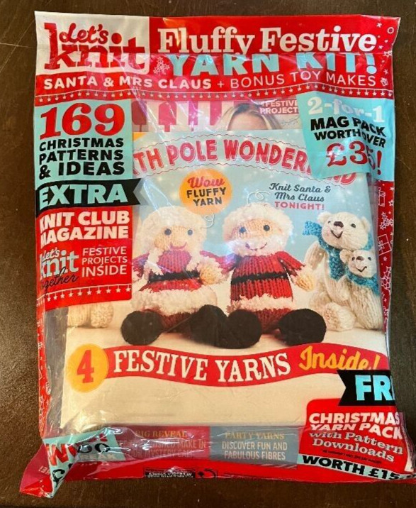 New LET'S KNIT Make Your Own SANTA & MRS CLAUS Knit Kit With Magazine SEALED