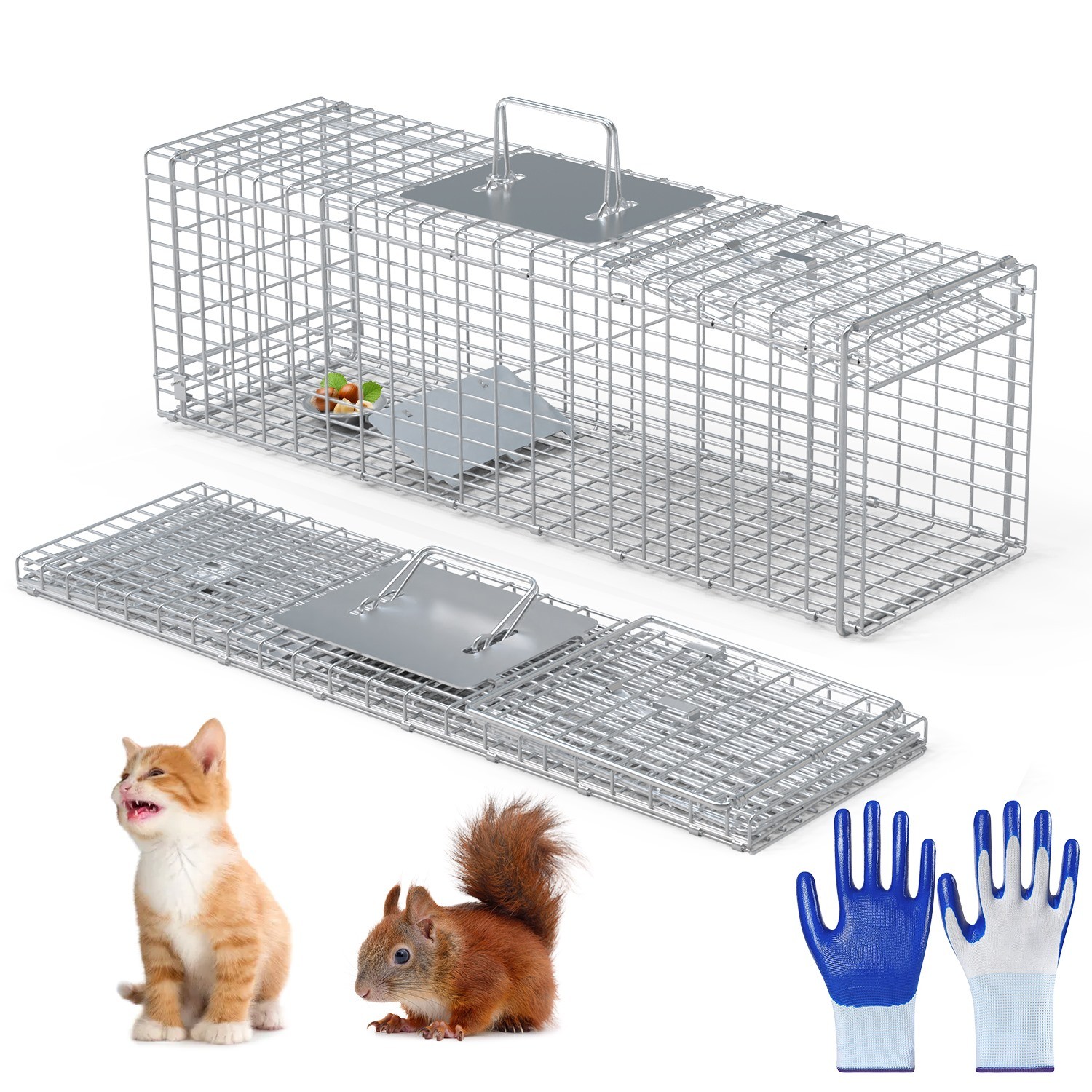 Portable Animal Trap Cage Catch and Release Steel Humane 27x7.5x8in Cat Trap US