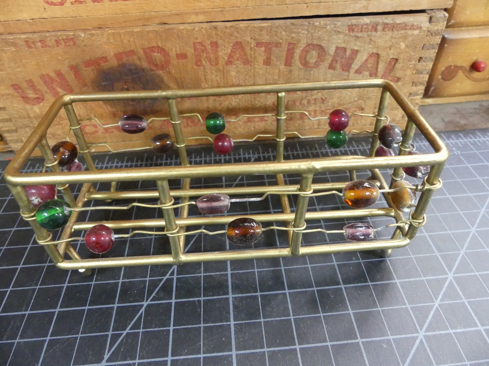 Home Decor Beaded Wire Basket Desktop Decorative Rectangle Holder 6x2 1/2"