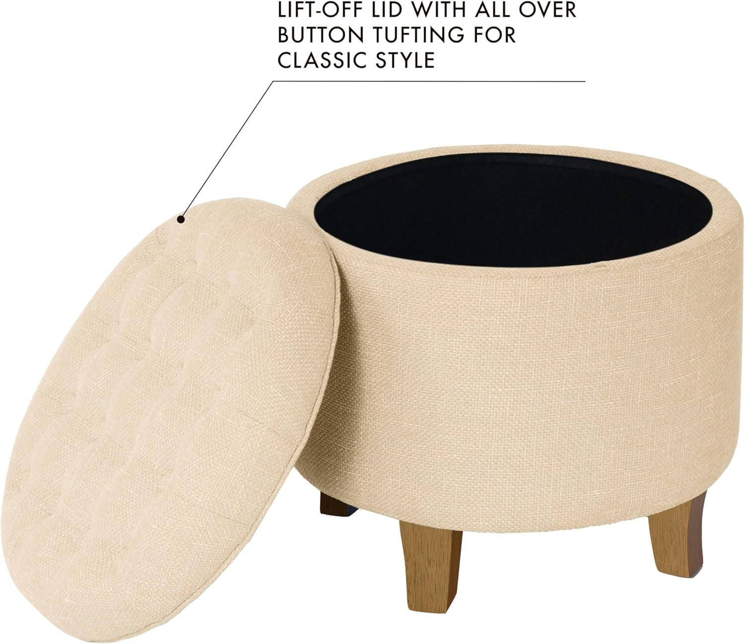 by Kinfine Fabric Upholstered round Storage Ottoman - Button Tufted Ottoman with