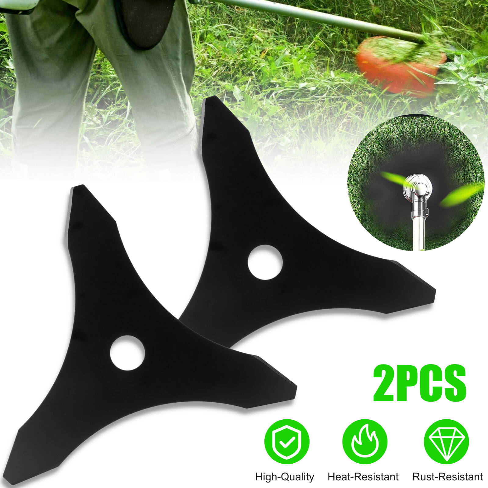 2PCS 10" 3-Teeth Steel Brush Cutter Trimmer Replace Blades Head Weed Eater Blade