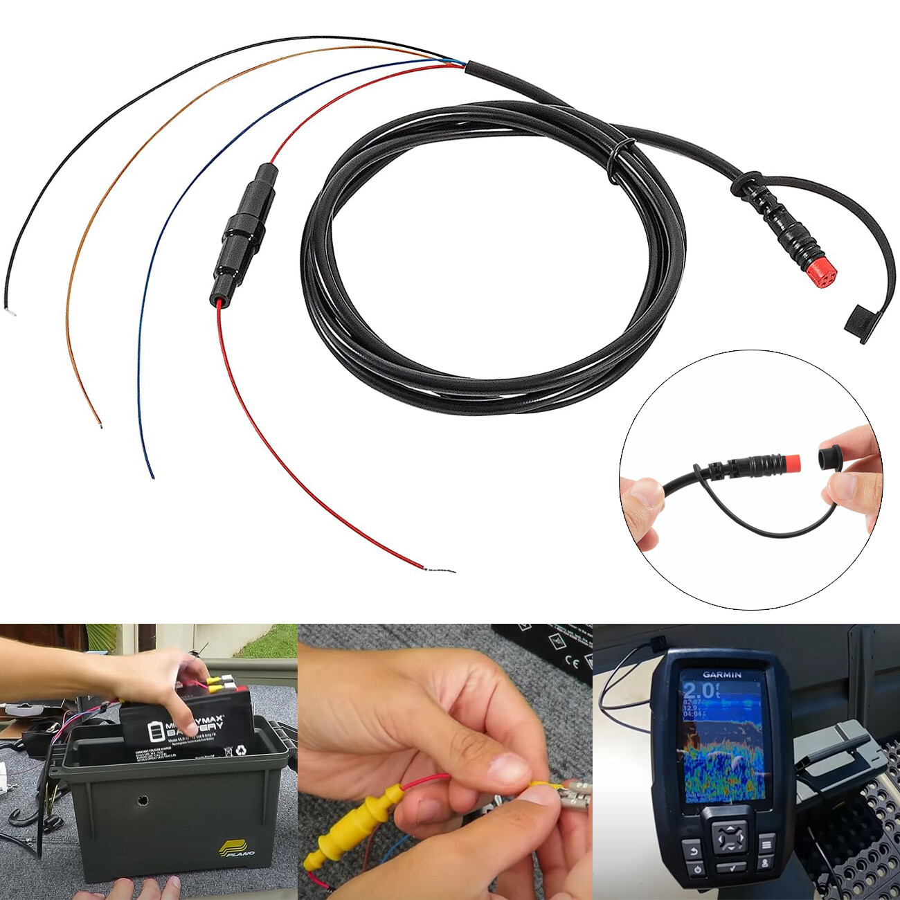 010-12199-04 Power Data Cable for Garmin EchoMAP and Striker Series Fishfinder