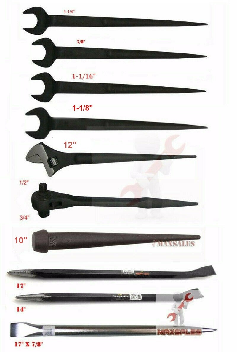 10PC CONSTRUCTION SPUD WR DUAL RATCHET & IRON WORKERS & ALIGNING BARS 10" Pin