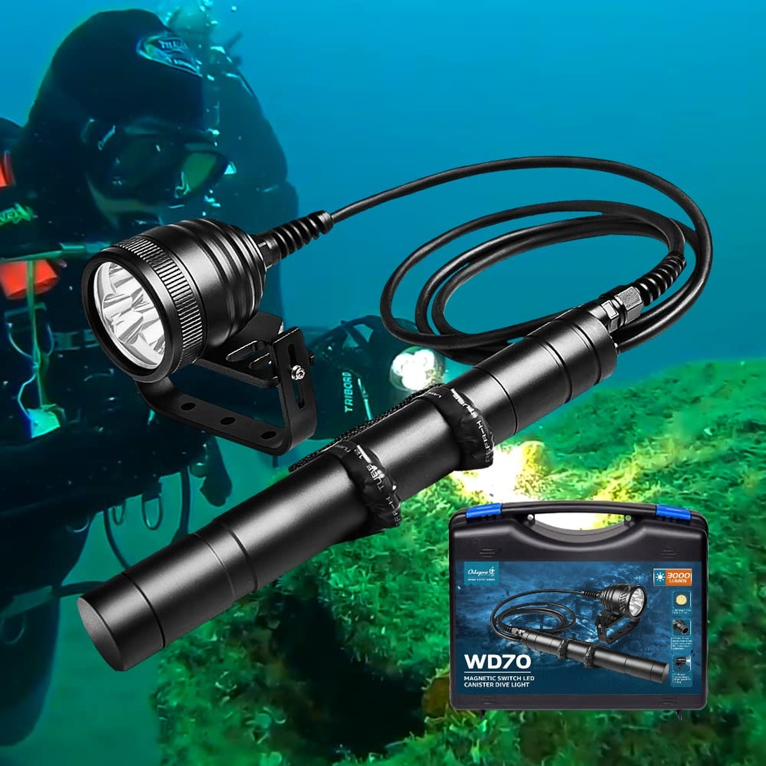 WD70 Canister Dive Light - 3000 Lumens Ultra-Bright Technical Diving Flashlig...