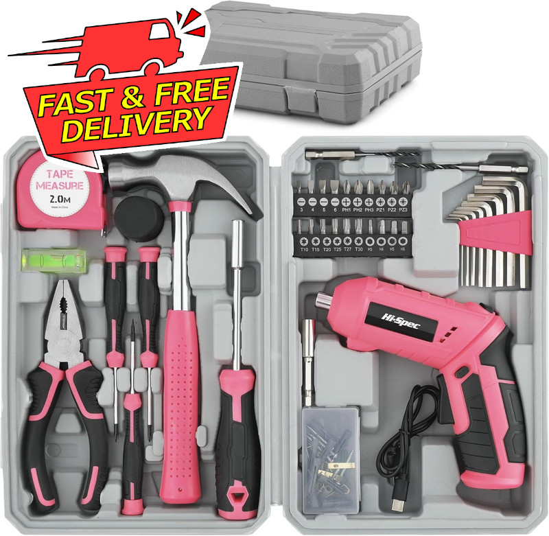 42Pc Pink 4V USB Electric Power Driver & Household Tool Kit. Cordless Power Scre