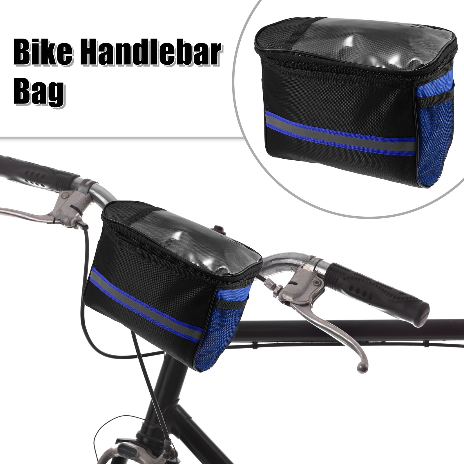 Bicycle Handlebar Bag with Touch Screen Phone Holder Cycling Storage Bag Blue