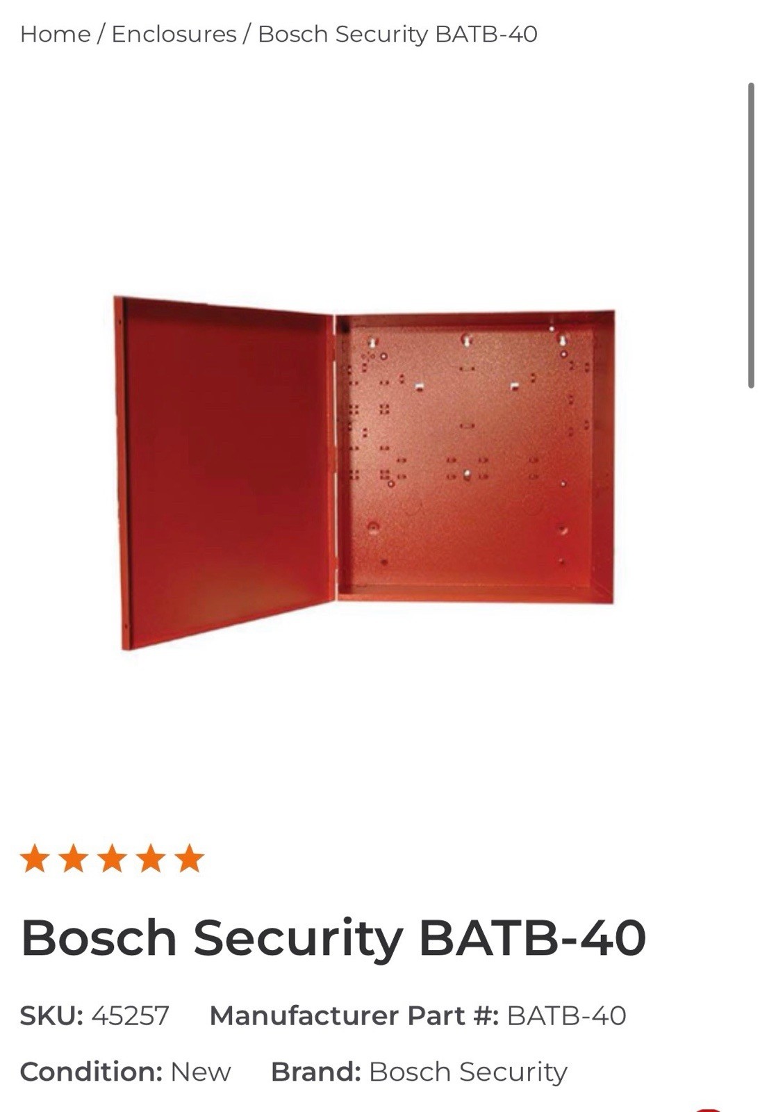 Bosch BATB40ENCLOSURE Security Panels for Security Systems New Open Box